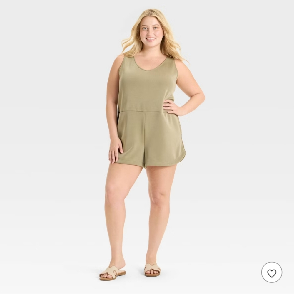 NWT A New Day Women's Olive Green Sandwash Mini Romper With Pockets Size Large